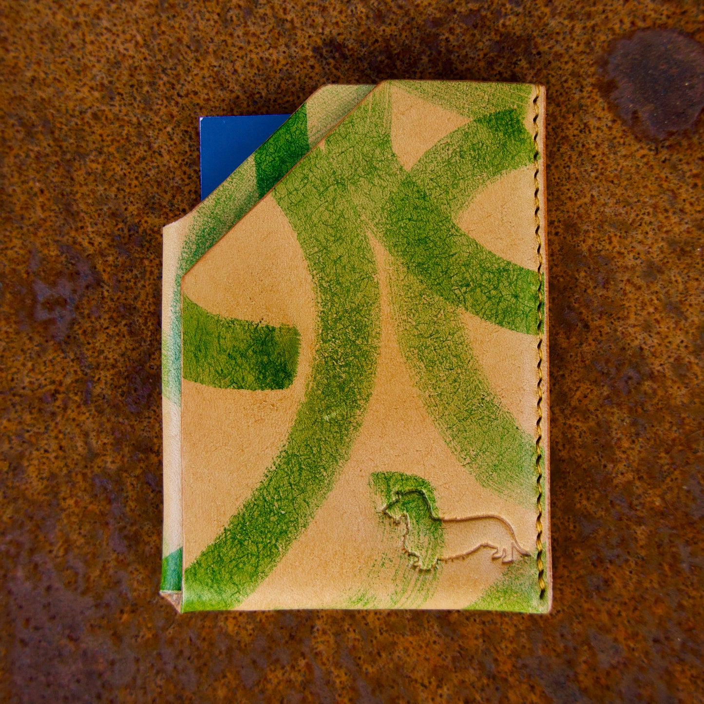 PIEGA Card and Note Wallet (Hand Painted Green)